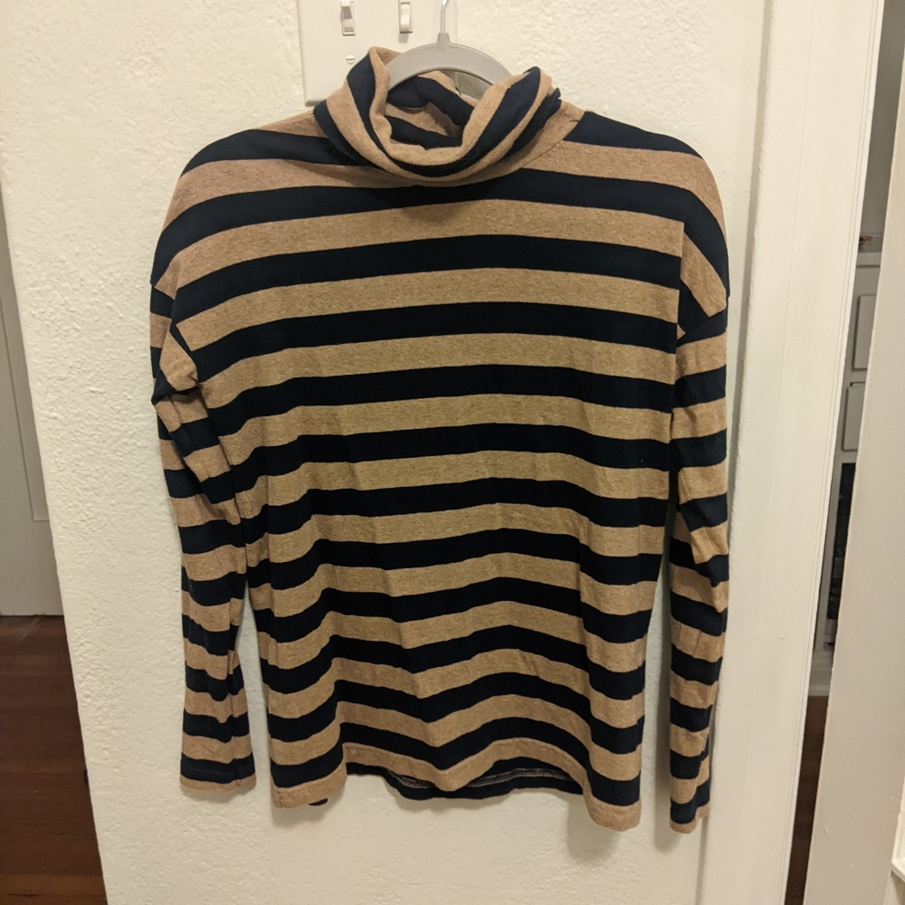 J.Crew striped navy and tan boxy turtleneck